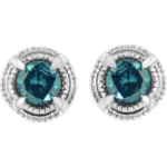 .925 Sterling Silver & Colored Diamond 4-Prong Milgrain Solitaire Stud Earrings (Fancy Color, I1-I2 Clarity) - Choice of Gem Color/Diamond Weight