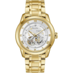 Bulova Men's Classic Sutton 4-Hand Automatic Watch, 24-Hour Sub Dial, Open Aperture, Self-Winding, Exhibition Caseback, Double Curved Mineral Crystal, Luminous Hands, 42mm