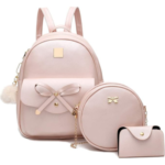 I IHAYNER Girls Bowknot 3-Pieces Fahsion Leather Backpack Backpack Purse for Women Rucksack for Ladies Shoulder Bag