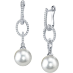 THE PEARL SOURCE 14K Gold AAA Quality Round Genuine White Akoya Cultured Pearl & Diamond Lucy Earrings for Women