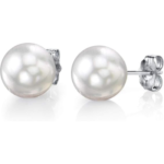 THE PEARL SOURCE 14K Gold Round White South Sea Cultured Pearl Stud Earrings for Women