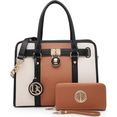 Dasein Two-Tone Satchel Handbag with Wallet