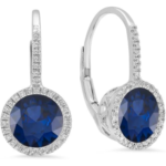 Dazzlingrock Collection 7mm Each Round Lab Created Gemstone & White Diamond Womens Hoop Earrings, 10K Solid White Gold